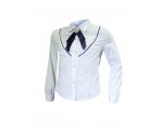 Белая блузка с длинным рукавом, с синей отделкой тесьмой на груди, на пуговицах, арт. 599581.