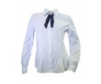 Приталенная блузка с длинным рукавом, брошь съемная, арт. 599612.